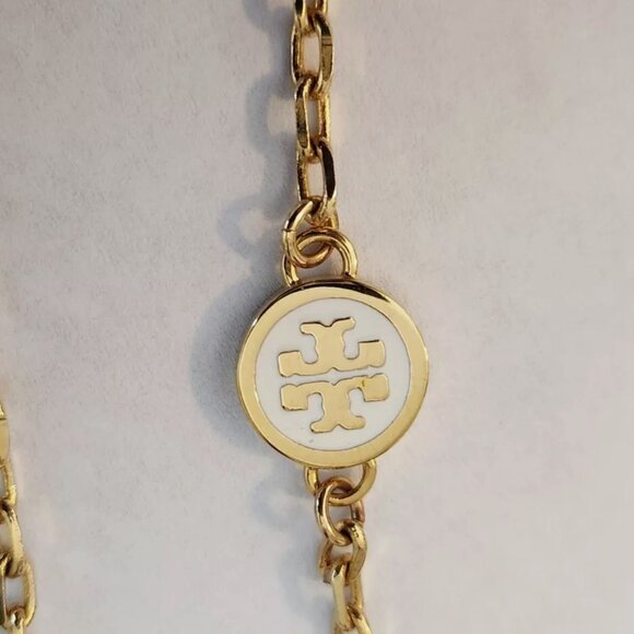 Tory Burch Lacquered Logo Convertible Rosary Necklace 36 in in Ivory NEW - Picture 5 of 11